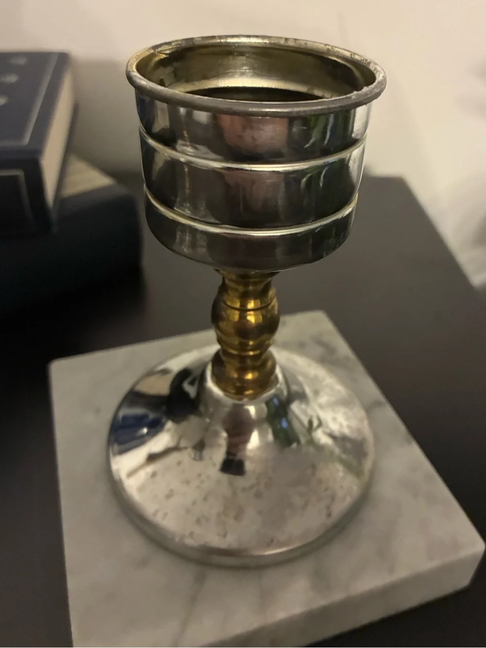 Vintage MCM Marble & Brass Metal Candlestick Holders Pair Hollywood Regency